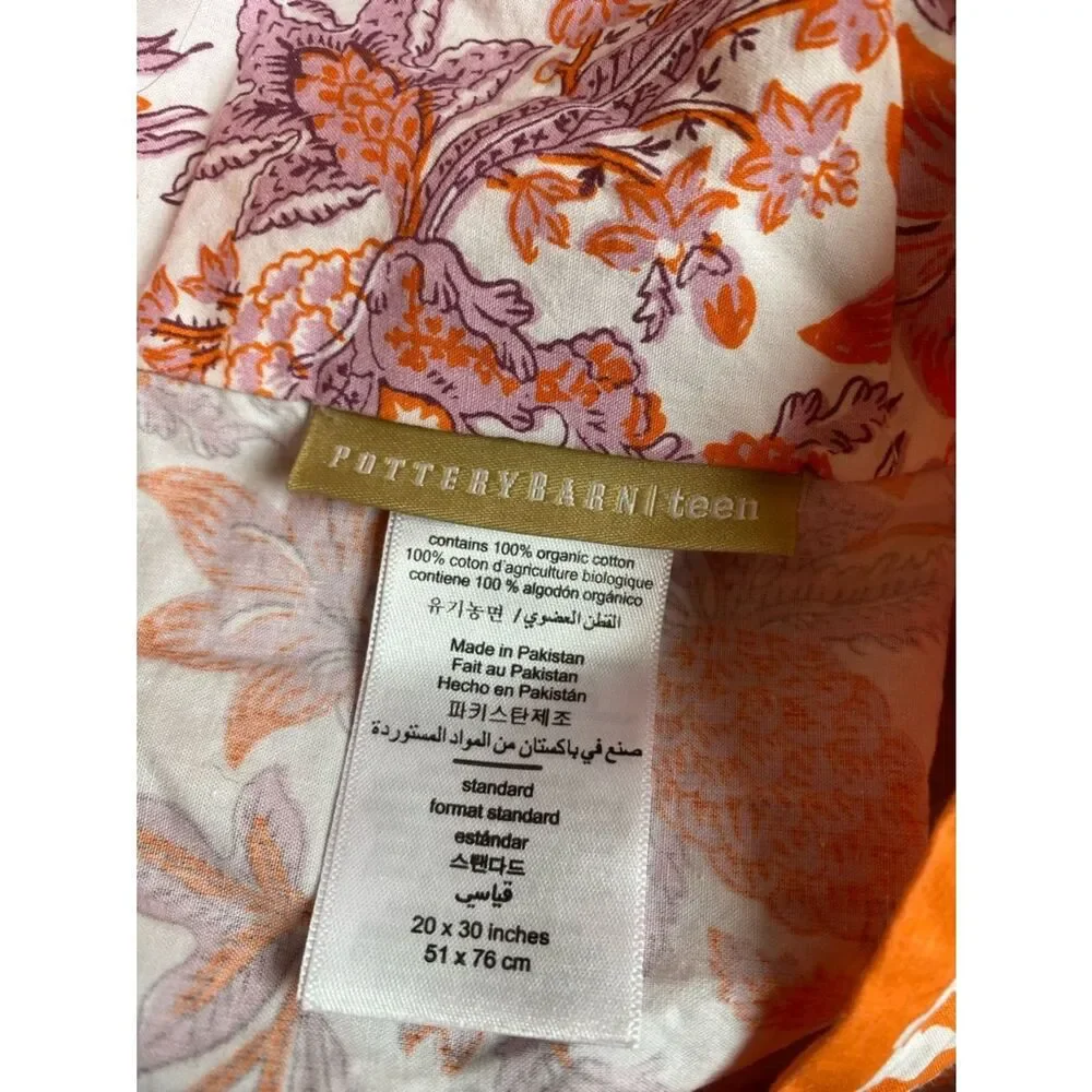 Pottery Barn Cream-Orange and Mauve Floral Print Full Sheet Set